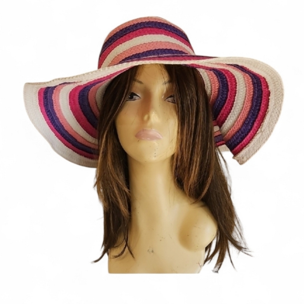 Caribbean Joe Pink White Purple‎ Brim Straw Hat